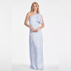 Sachin & Babi Chelsea One Shoulder Floral Gown Carolina Blue Size 10 NWT | Glam